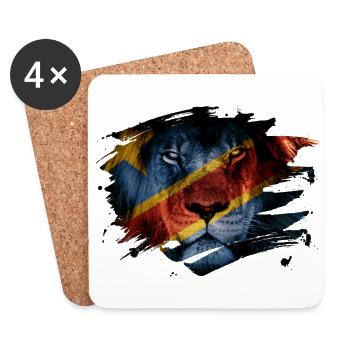 Drapeau de la RD Congo et photo de lion d'Afrique - Dessous de verre (lot de 4) - blanc - Devant