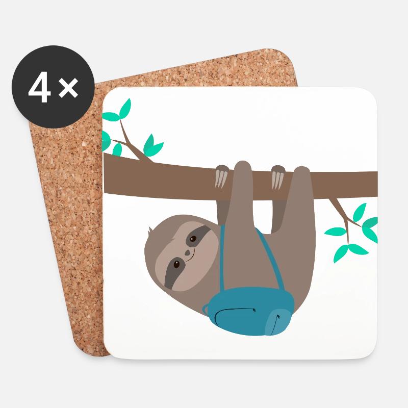 Faultier mit Rucksack - Untersetzer (4er-Set) - Weiß