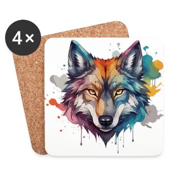 Wolf Watercolor Spirit Watercolor - Coasters (set of 4) - white - Front