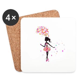 LA FILLE AVEC UN PARAPLUIE FLEUR - Dessous de verre (lot de 4) - blanc - Devant