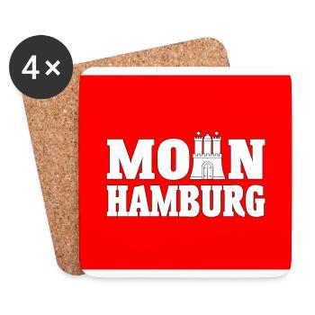 Mundschutz Maske Gesichtsmaske Moin Hamburg Flagge - Untersetzer (4er-Set) - Weiß - Vorne