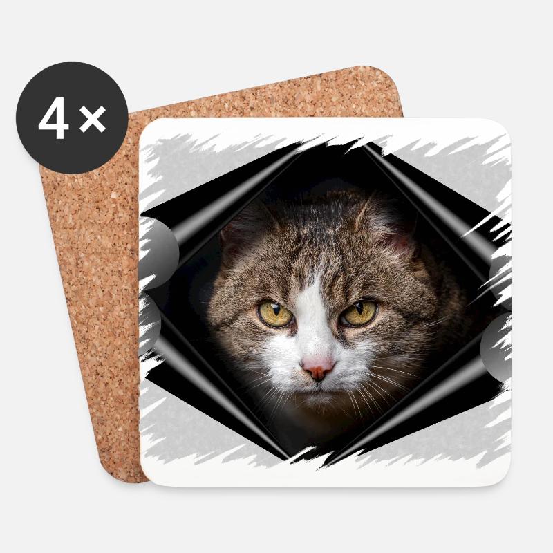 Katze - Untersetzer (4er-Set) - Weiß