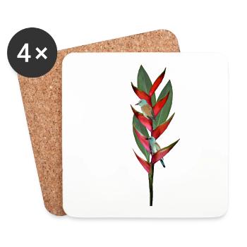 Helconia Blauracke - tropische Blume und Vögel - Untersetzer (4er-Set) - Weiß - Vorne