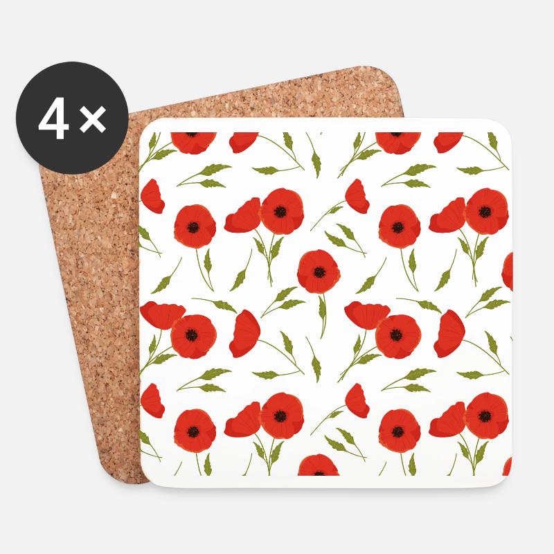 Poppies pattern - Coasters (set of 4) - white