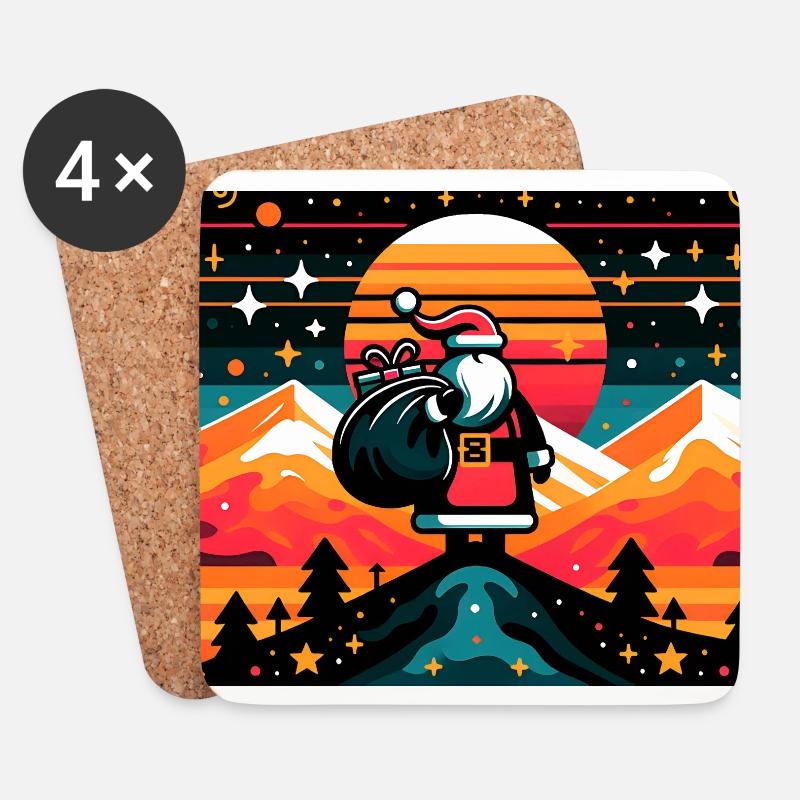 grafischer Weihnachtsmann, Weihnachtsmann auf Berg - Untersetzer (4er-Set) - Weiß