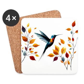 Colibri et feuilles d’automne - Dessous de verre (lot de 4) - blanc - Devant