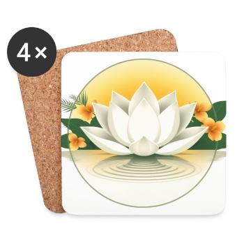 Weiße Lotusblume - Florales Sommerdesign - Untersetzer (4er-Set) - Weiß - Vorne