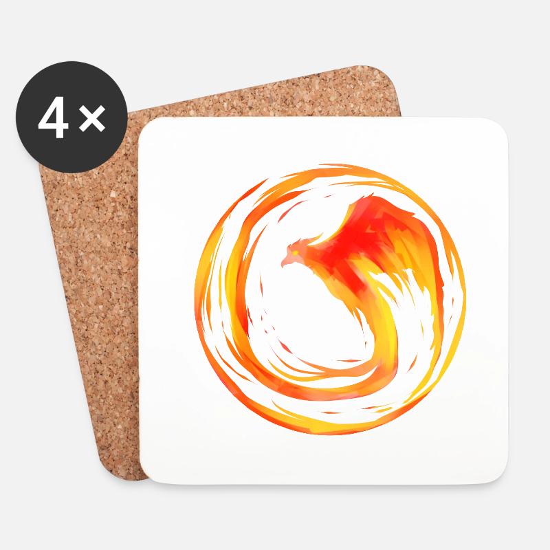 FIRE CIRCLE - Brennender Phoenix Feuer Kreis - Untersetzer (4er-Set) - Weiß
