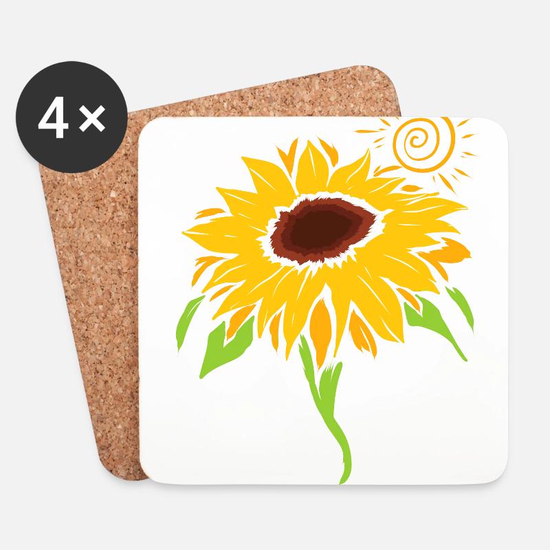 Sonnenblume - Untersetzer (4er-Set) - Weiß