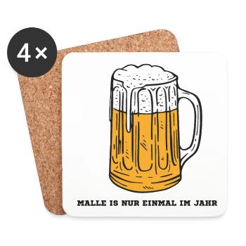 Malle ist nur einmal im Jahr Mallorca Spruch Bier - Untersetzer (4er-Set) - Weiß - Vorne