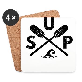 SUP Stand Up Paddling Paddle Planche de Surf Sports Nautiques - Dessous de verre (lot de 4) - blanc - Devant