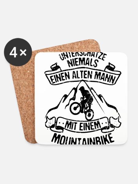 Alter Mann mit Mountainbike MTB Rad Mountain Biker - Untersetzer (4er-Set) - Weiß