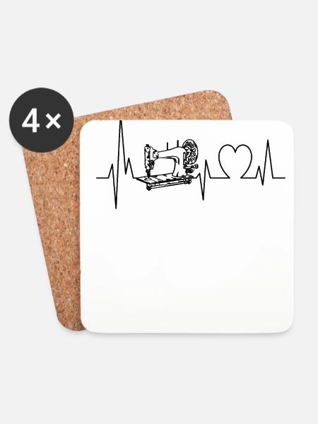 Nähmaschine Herzschlag Nähen Schneiderin Geschenk - Untersetzer (4er-Set) - Weiß