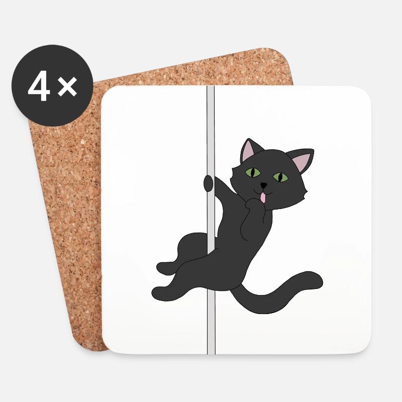 Black cat schwarze Katze pole dance miau - Untersetzer (4er-Set) - Weiß