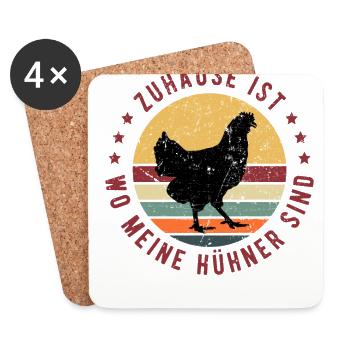 Zuhause ist Wo meine Hühner Sind Retro Landwirt Ge - Untersetzer (4er-Set) - Weiß - Vorne