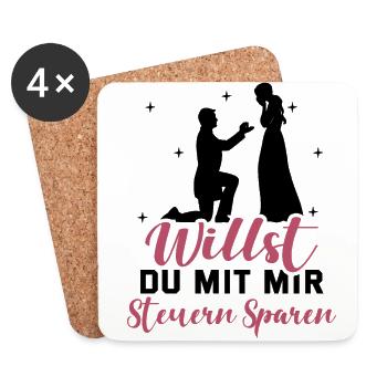 Heiratsantrag Willst Du Mit Mir Steuern Sparen Hei - Untersetzer (4er-Set) - Weiß - Vorne