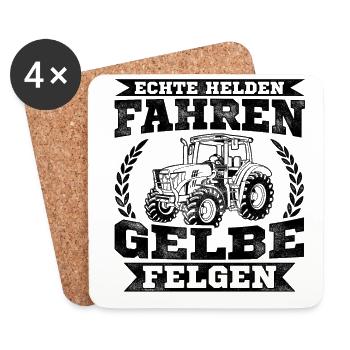Echte Helden Fahren Gelbe Felgen Bauernhof Acker L - Untersetzer (4er-Set) - Weiß - Vorne