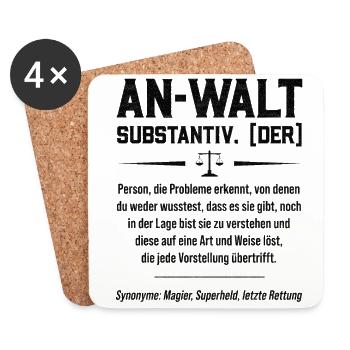 Anwalt Defintion Substantiv Rechtsanwalt Jura Juri - Untersetzer (4er-Set) - Weiß - Vorne