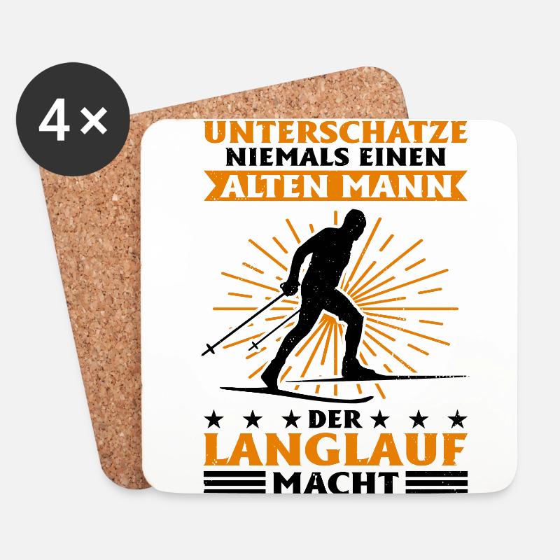 Unterschätze Niemals Einen Alten Mann Der Langlauf - Untersetzer (4er-Set) - Weiß