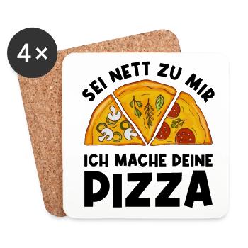 Sei Nett Zu Mir Ich Mache Deine Pizza Pizzabäcker - Untersetzer (4er-Set) - Weiß - Vorne
