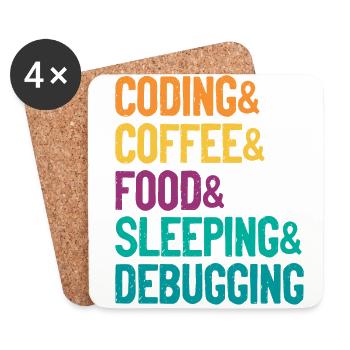 Coding Coffee Food Sleeping Debbuging Programmer C - Untersetzer (4er-Set) - Weiß - Vorne