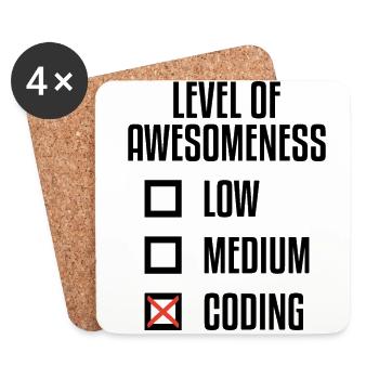 Level Of Awesomeness Low Medium Coding Programming - Untersetzer (4er-Set) - Weiß - Vorne