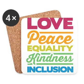 Love Peace Equality Kindess Inclusion Rainbow Lgbt - Untersetzer (4er-Set) - Weiß - Vorne