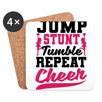 Jump Stunt Tumble Repeat Cheerleading Cheerleader - Untersetzer (4er-Set) - Weiß - Vorne
