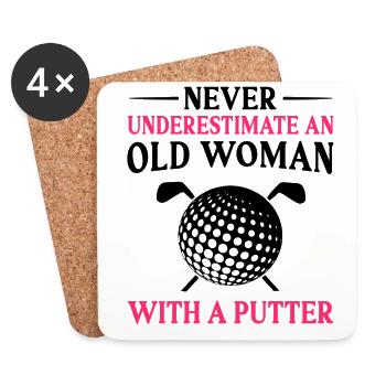 Never Underestimate And Old Woman With A Putter Go - Untersetzer (4er-Set) - Weiß - Vorne