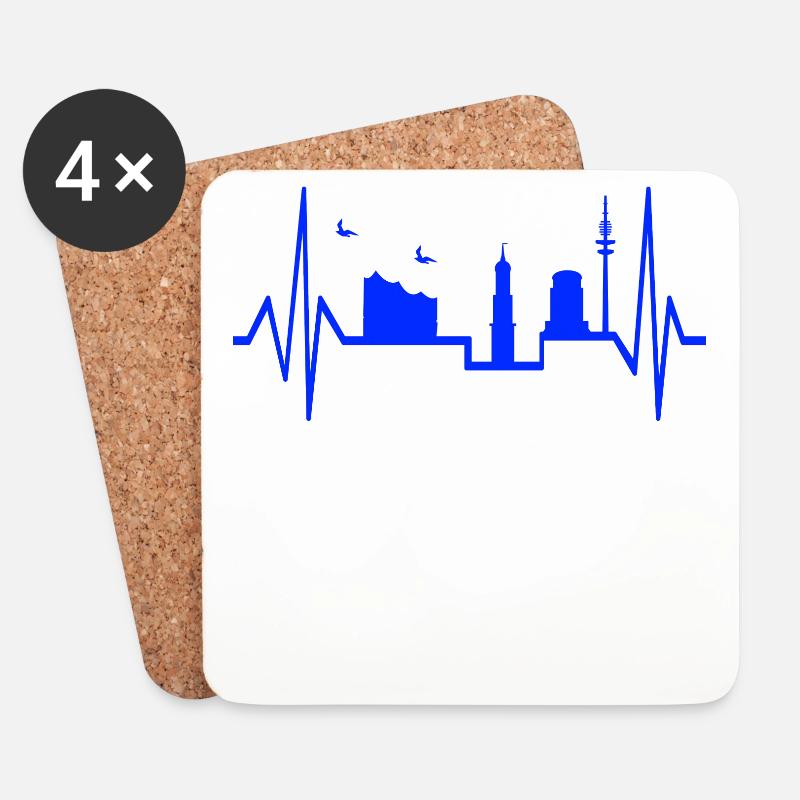 Hamburg Herzschlag Skyline Elphi Michel etc. - Untersetzer (4er-Set) - Weiß