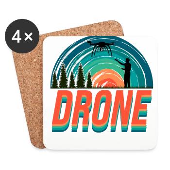 Retro Graphic Drone Flying Quadcopter Pilot RC Dro - Coasters (set of 4) - white - Front