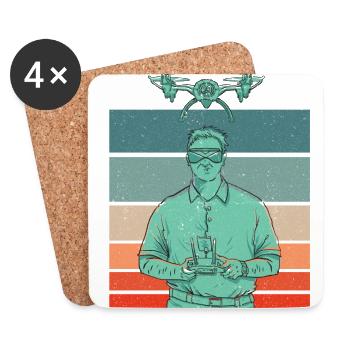 Retro Graphic Drone Flying Quadcopter Pilot RC Dro - Coasters (set of 4) - white - Front