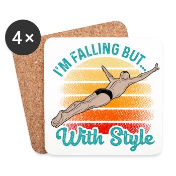 I'm Falling But With Style Cliff Jumping Cliff Div - Coasters (set of 4) - white - Front