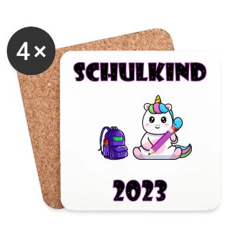 Schulkind 2023 - Einhorn Mädchen - Erster Schultag - Untersetzer (4er-Set) - Weiß - Vorne
