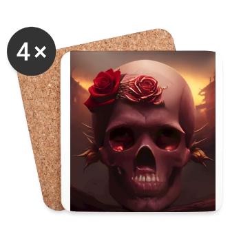Crâne avec des roses - Dessous de verre (lot de 4) - blanc - Devant