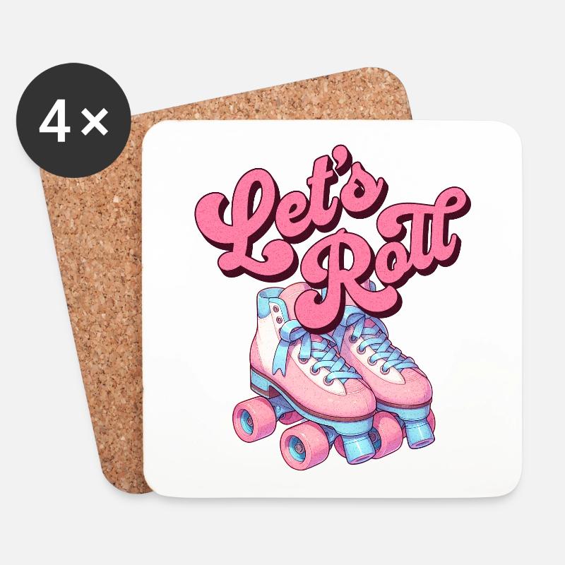Let's Roll Pink Retro Roller Skates - Coasters (set of 4) - white
