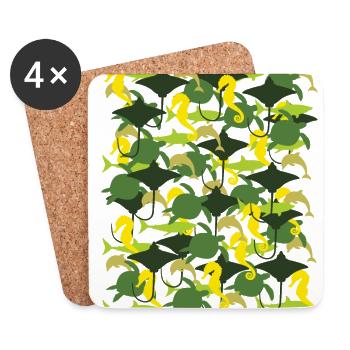 Ocean Camouflage – marine life in camouflage style - Coasters (set of 4) - white - Front