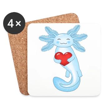 Axolotl zum Valentinstag - Untersetzer (4er-Set) - Weiß - Vorne