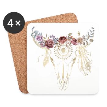 Boho Style / Blumen / Skull / Design - Untersetzer (4er-Set) - Weiß - Vorne