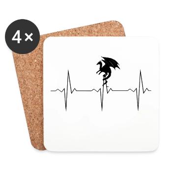 EKG Herzschlag Heartbeat Dragon / Drachen - Untersetzer (4er-Set) - Weiß - Vorne