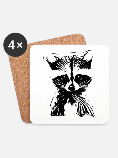 Waschbär - Untersetzer (4er-Set) - Weiß