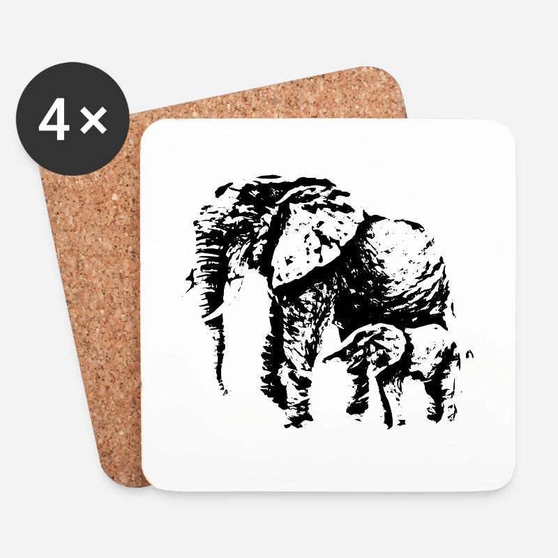 Elefant - Untersetzer (4er-Set) - Weiß