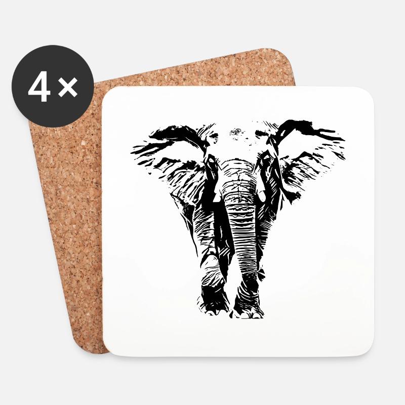 Elefant - Untersetzer (4er-Set) - Weiß