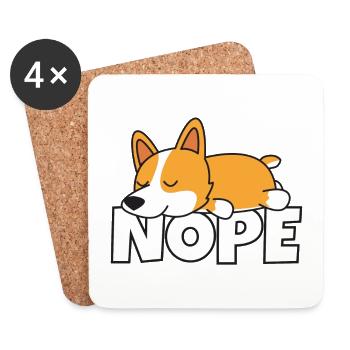 Nope Welsh Corgi Hund Faul Faulpelz Geschenkidee - Untersetzer (4er-Set) - Weiß - Vorne