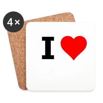 I Love (le texte peut être inséré à volonté) - Dessous de verre (lot de 4) - blanc - Devant