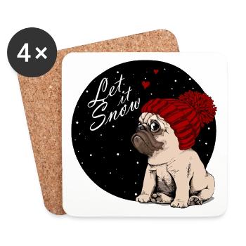 Let it Snow - Weihnachten Mops - Untersetzer (4er-Set) - Weiß - Vorne