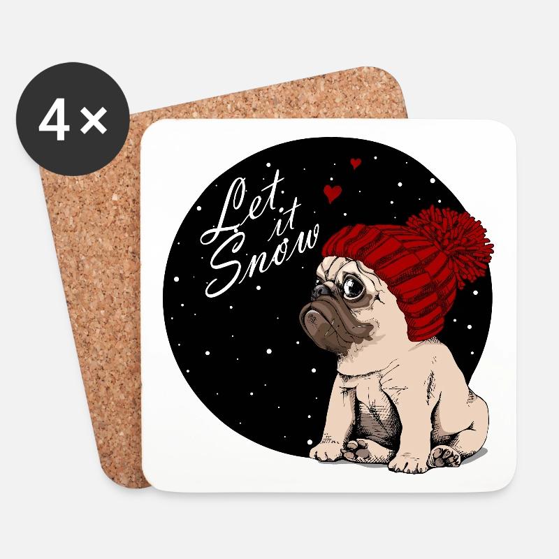 Let it Snow - Weihnachten Mops - Untersetzer (4er-Set) - Weiß