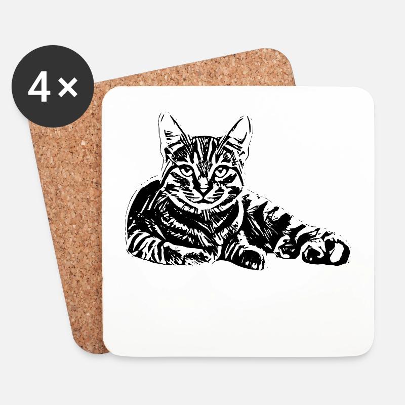 Katze - Untersetzer (4er-Set) - Weiß