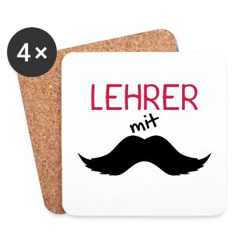 Lehrer mit Schnurrbart - Untersetzer (4er-Set) - Weiß - Vorne