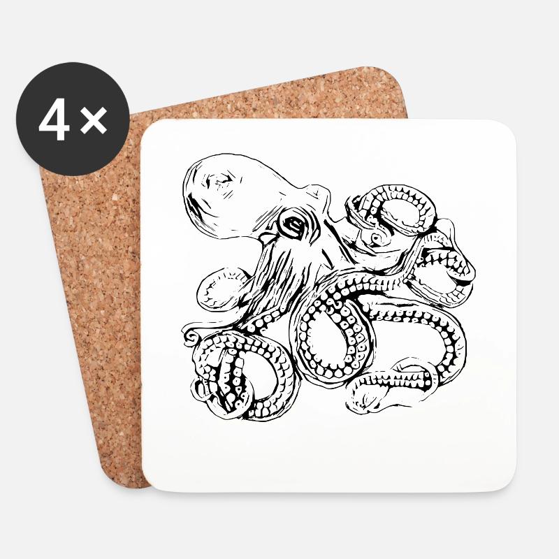 Kraken - Untersetzer (4er-Set) - Weiß